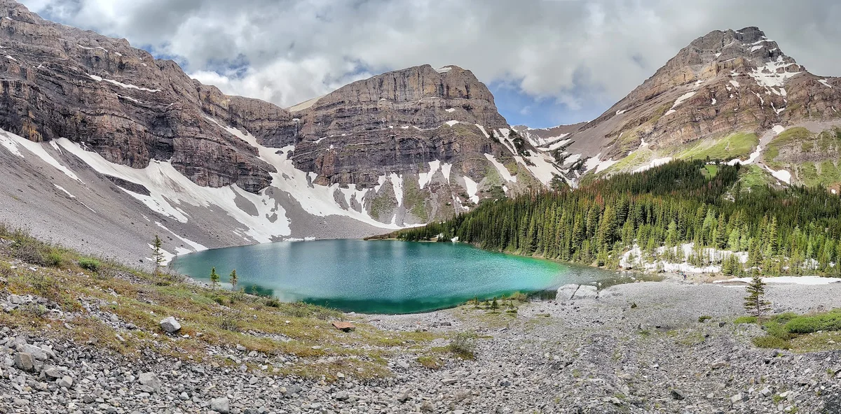 Forest trail approaching Grassi Lakes near Canmore