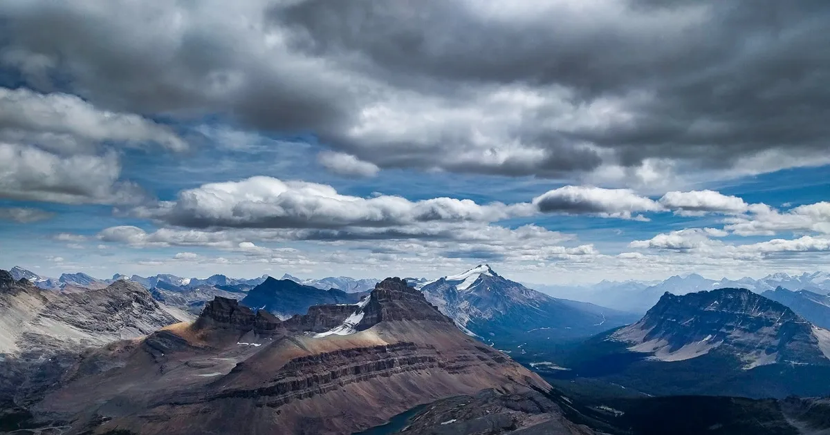 Expansive view from tall peaks in the Icefields Parkway
