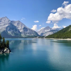 Upper Kananaskis Lake surrounded by mountain peaks